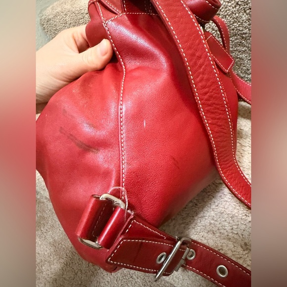 Vintage Coach Legacy Drawstring Leather Backpack dark red 
